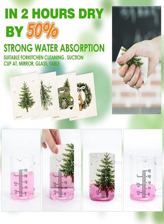 Morigins Swedish Kitchen Towels, Green Christmas Tree Swedish Napkins, Cellulose Sponge Cloth, Non-Scratch Reusable Paper Towels, Biodegradable and Reusable Kitchen Towels 4pack 7X8 - Image 4